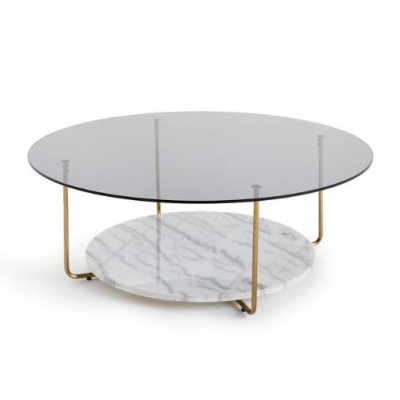 Manisa table basse marbre blanc et verrre