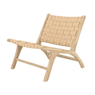 Essa fauteuil en teck et cuir tressé beige
