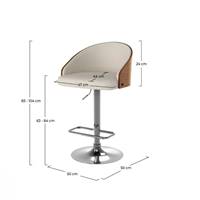 Yon chaise de bar réglable pivotant en PU beige et bois plaqué noyer