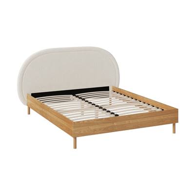 Georgina lit double 160x200 en tissu bouclé beige et bois d'hévéa