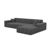 Lodce canapé d'angle droit en tissu texturé gris anthracite