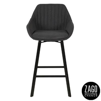 Moss chaise de bar pivotante tissu gris foncé piètement métal noir H75