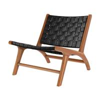 Essa fauteuil en teck et cuir tressé noir