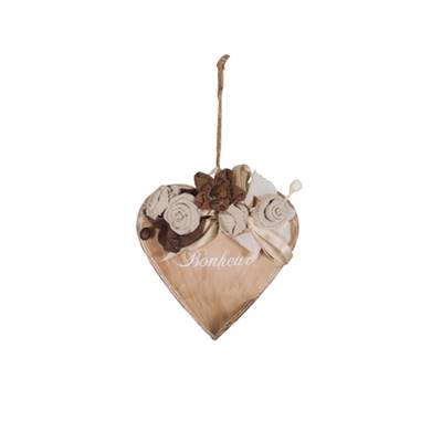 Coeur fleurs "Bonheur" beige 16*16