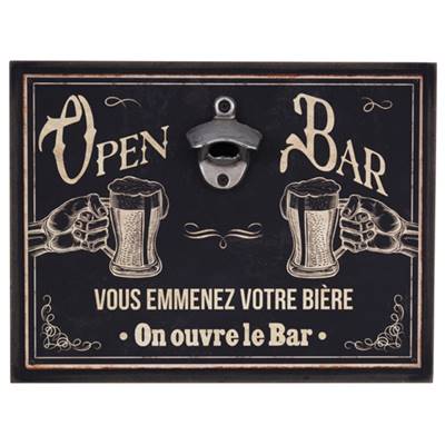Plaque métal avec décapsuleur Open Bar 33 x 25 cm