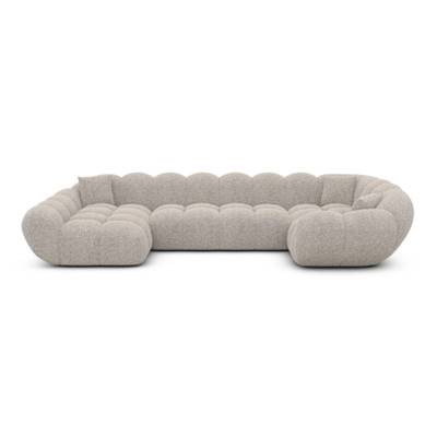 Sigono canapé panoramique angle gauche en tissu bouclé beige