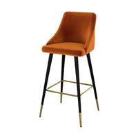 Kaoli chaise de bar en velours orange et pieds en métal H78