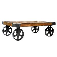 Olson table basse en bois et métal noir à roulettes