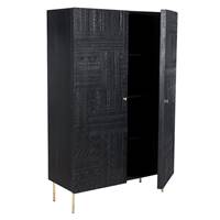 Ozen armoire gravée noire et pieds en métal dorés