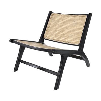 Ilios petit fauteuil en bois de teck noir et tressage en rotin