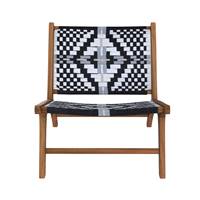 Ilios petit fauteuil en bois de teck et fil de laine tressée noir et blanc