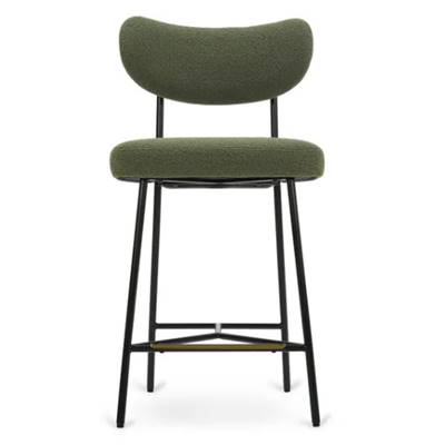 Lama tabouret de bar en tissu bouclé vert kaki et métal noir H66