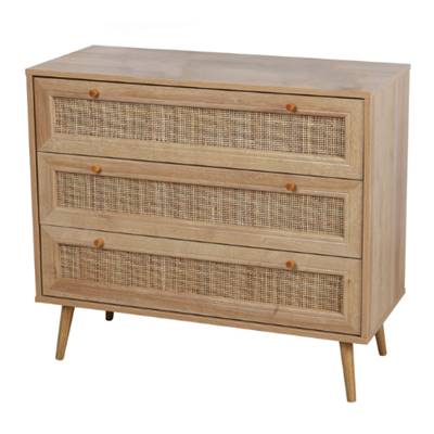 Bali commode 3 tiroirs bois et rotin H79