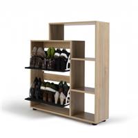 Hanae meuble à chaussures 2 portes noires et étagères latérales