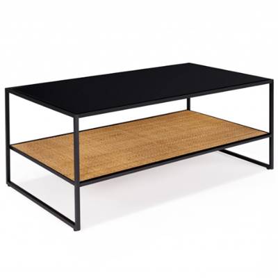Coralie table basse double plateau noir et cannage
