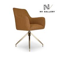 Olivier chaise de bureau rotative en tissu bouclé marron et métal doré