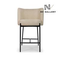 Gilo tabouret de bar en tissu beige sésame et métal noir H65