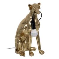 Doggy lampe de table en résine chien lévrier doré câble noir H36cm