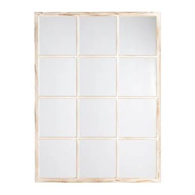 Antic miroir mural type fenêtre industrielle 12 carreaux bois blanc H120cm
