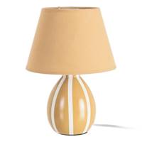 Samine lampe à poser en céramique moutarde rayé blanc abat-jour tissu H30cm