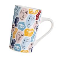 Visage lot de 4 tasses/mug céramique avec dessins colorés