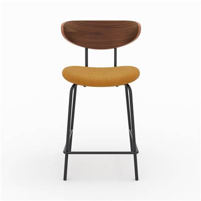 Evora chaise ilot central velours côtelé jaune et contreplaqué noyer H65