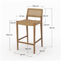 Nolan chaise îlot central d'extérieur en teck vernis et tressé H65cm