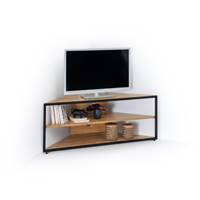Bahi meuble TV d'angle chêne massif et acier