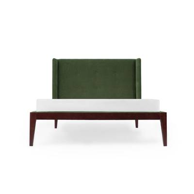 Amary lit en bois de noyer et tête de lit verte 140x200
