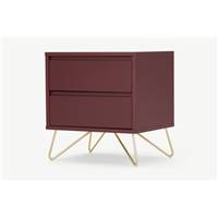 Elona table de chevet couleur Rouge bordeaux et laiton