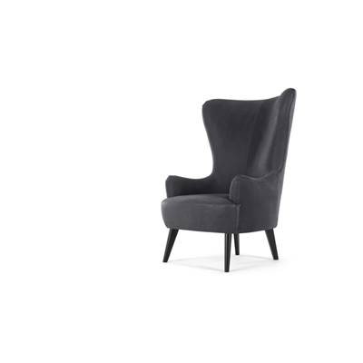 Bodil fauteuil en cuir gris, pieds bois foncé