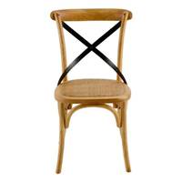 Bistrot chaise en bois d'orme massif et rotin dossier croisillon noir