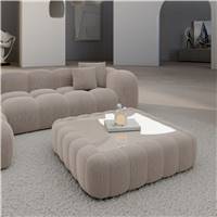 Quare table basse carrée en tissu texturé beige et verre