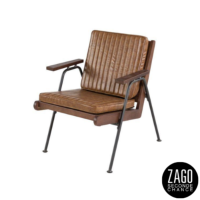 Emile fauteuil style vintage imitation cuir marron et métal