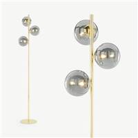 Globe lampadaire triple laiton et verre fumé