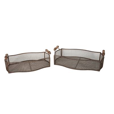 Set 2 paniers grillagés poignée bois