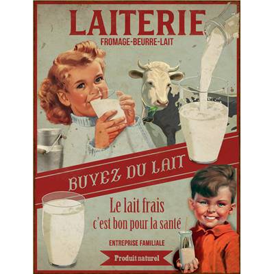 Plaque métal Buvez du lait 33 x 25 cm