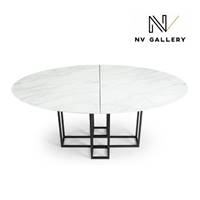 Hawai table à manger effet marbre blanc et métal noir