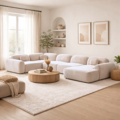 Buccana canapé panoramique d'angle droit en velours crème