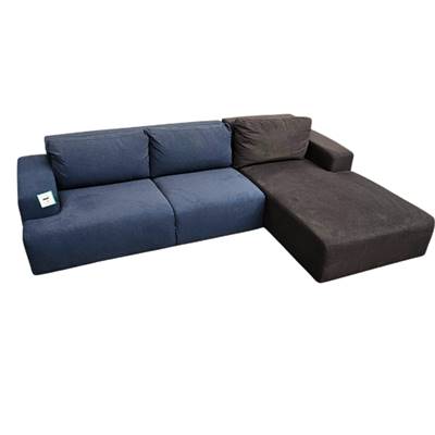 Canapé d'angle droit en tissu bleu et gris anthracite