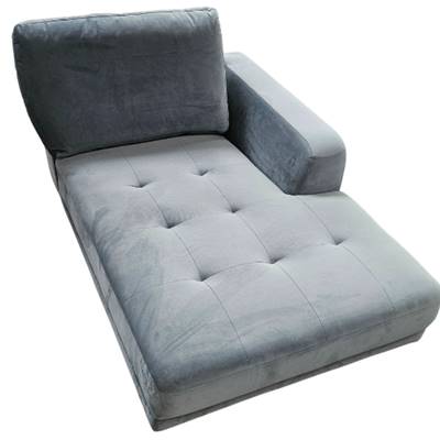 Méridienne droite en velours bleu/gris capitonné