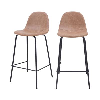 Vladi chaise de bar vintage en cuir synthétique marron clair H65