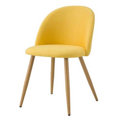 Bennette chaise en tissu jaune et pieds en métal effet bois