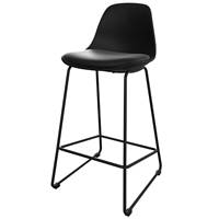 Yce chaise de bar noire en cuir synthétique et pieds traîneaux en métal noir