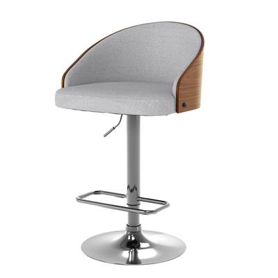 Yon chaise de bar réglable pivotant en PU gris clair et bois plaqué noyer