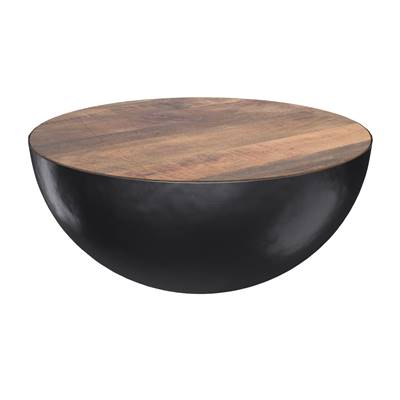 Maca table basse ronde en bois de manguier massif et métal ø90