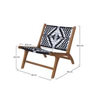 Ilios petit fauteuil en bois de teck et fil de laine tressée noir et blanc