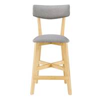 Nolite chaise de bar mi-hauteur en tissu gris et pieds en bois clair H68
