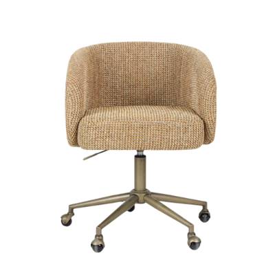 Lucy chaise de bureau à roulettes rotative en tissu tweed jaune et laiton