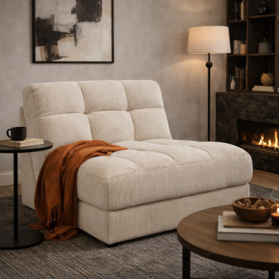 Martina module fauteuil pour canapé en tissu côtelé beige